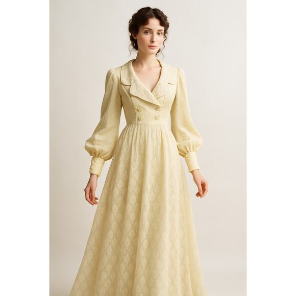 Bridgerton-Inspired Vintage Lace Gown | Romantic Regency Cottagecore Maxi XXS - Picture 1 of 17